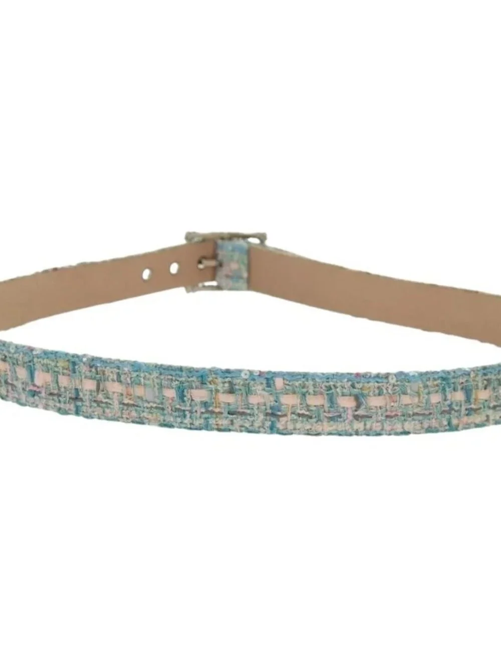 CHANEL Belt tweed Light Blue CC Auth 156372V